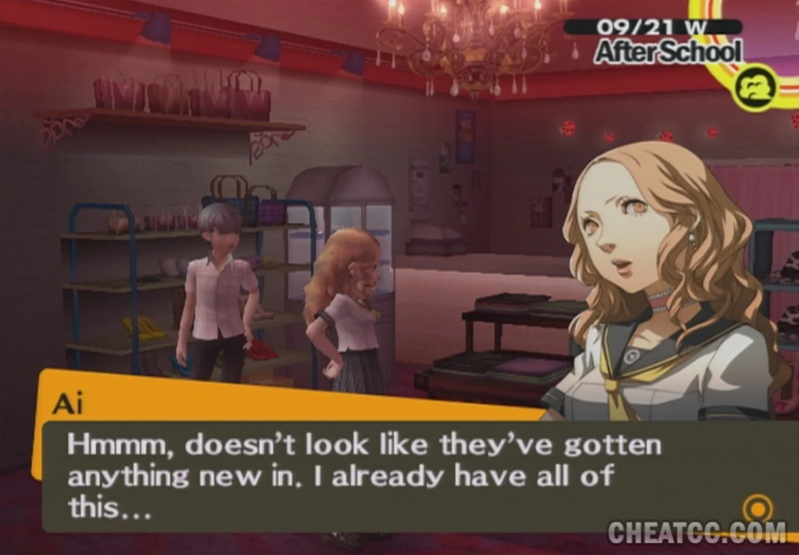 Capture d'écran de Persona 4 montrant Chie et Yosuke pendant une cinématique.