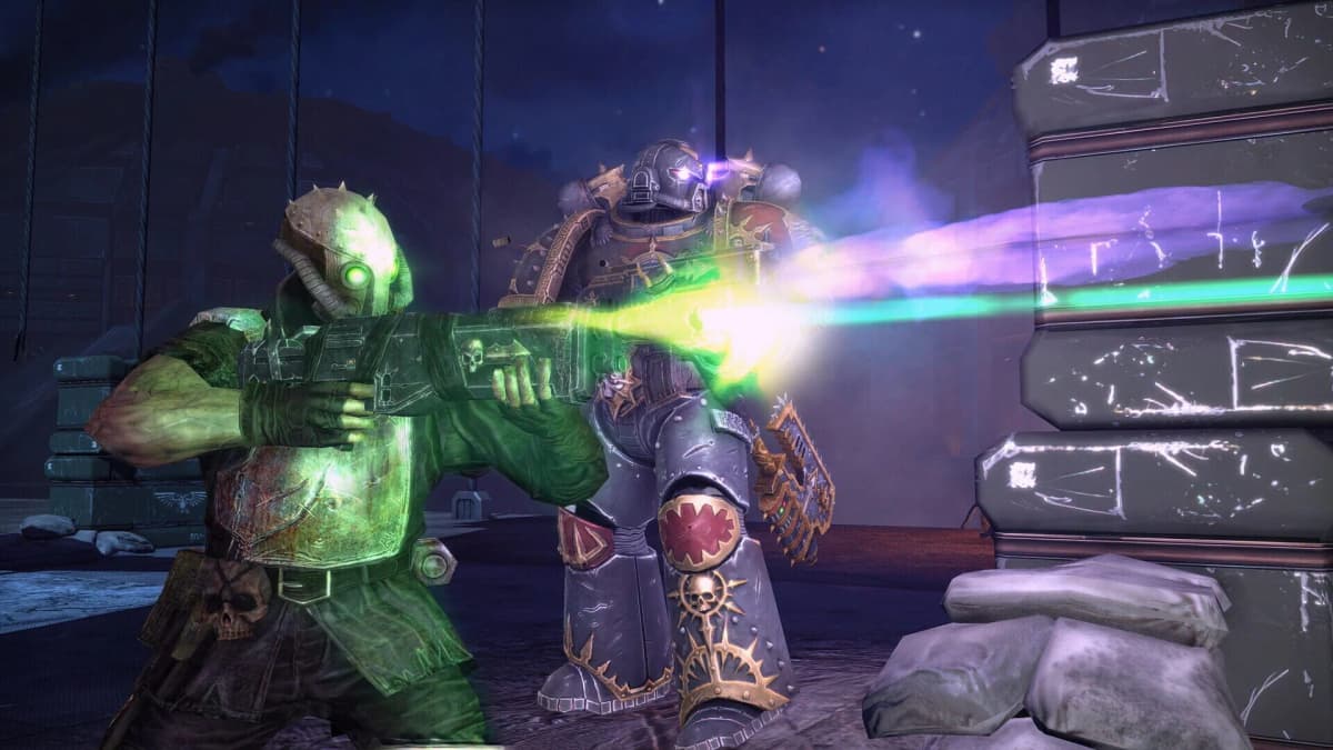 Remastered gameplay showing intense battles against Ork forces
