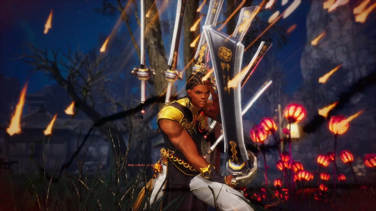 Grand paysage de montagne dans Blade & Soul NEO avec personnage contemplant des ruines anciennes