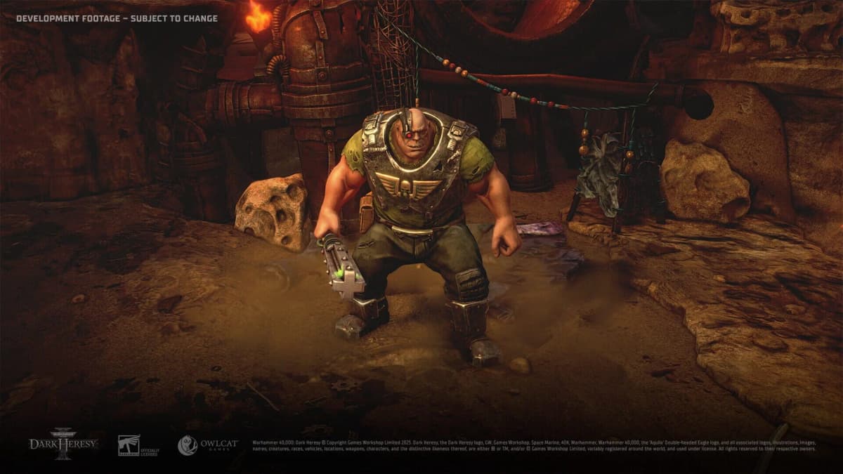 Turn-based battle screenshot showing strategic options and party members in Warhammer 40,000: Dark Heresy