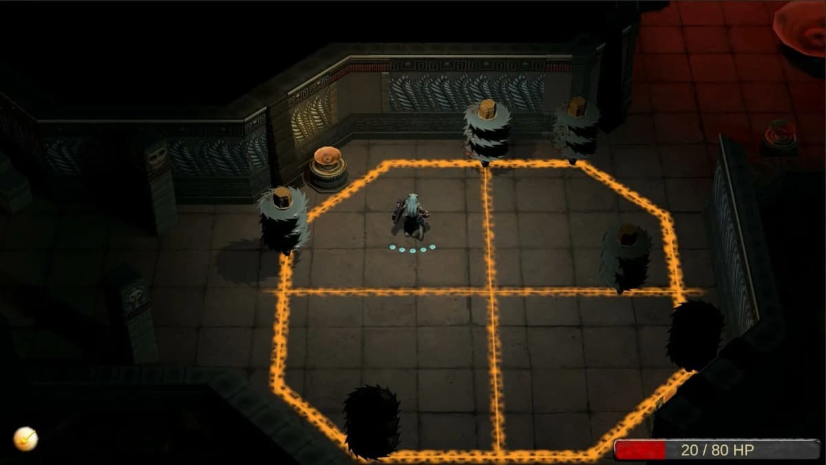 Statues and glowing lanterns decorating the Bastion's courtyard