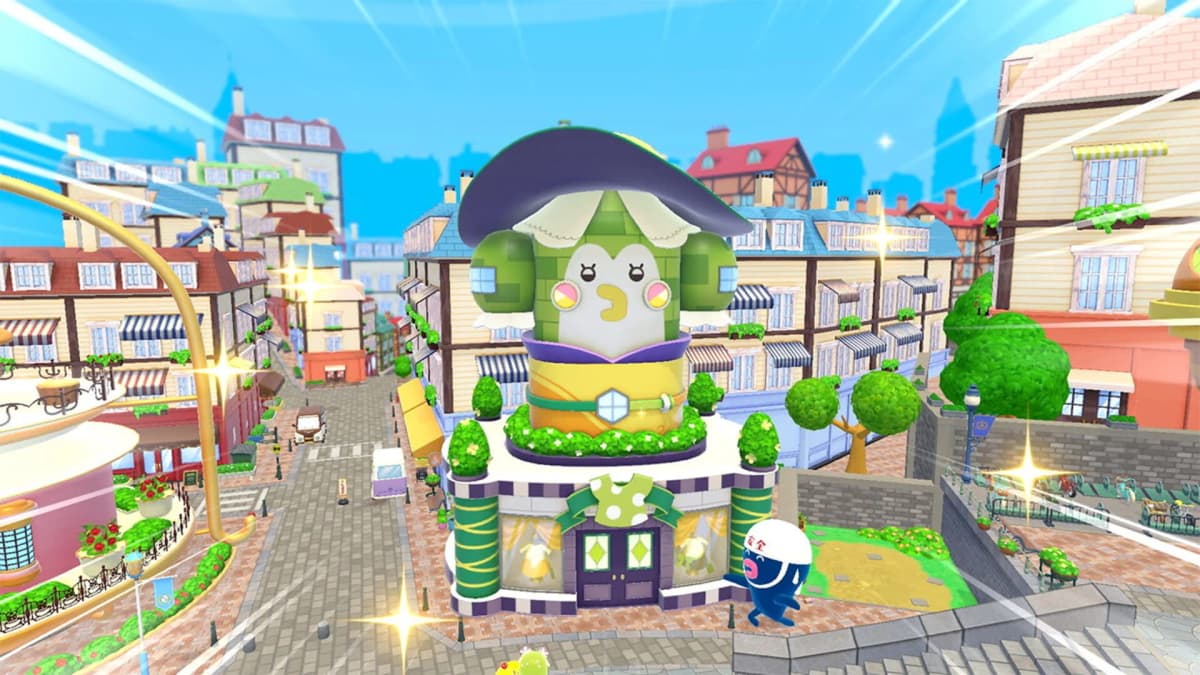 Personnalisation d'une boutique dans Tamagotchi Plaza avec des objets exclusifs.
