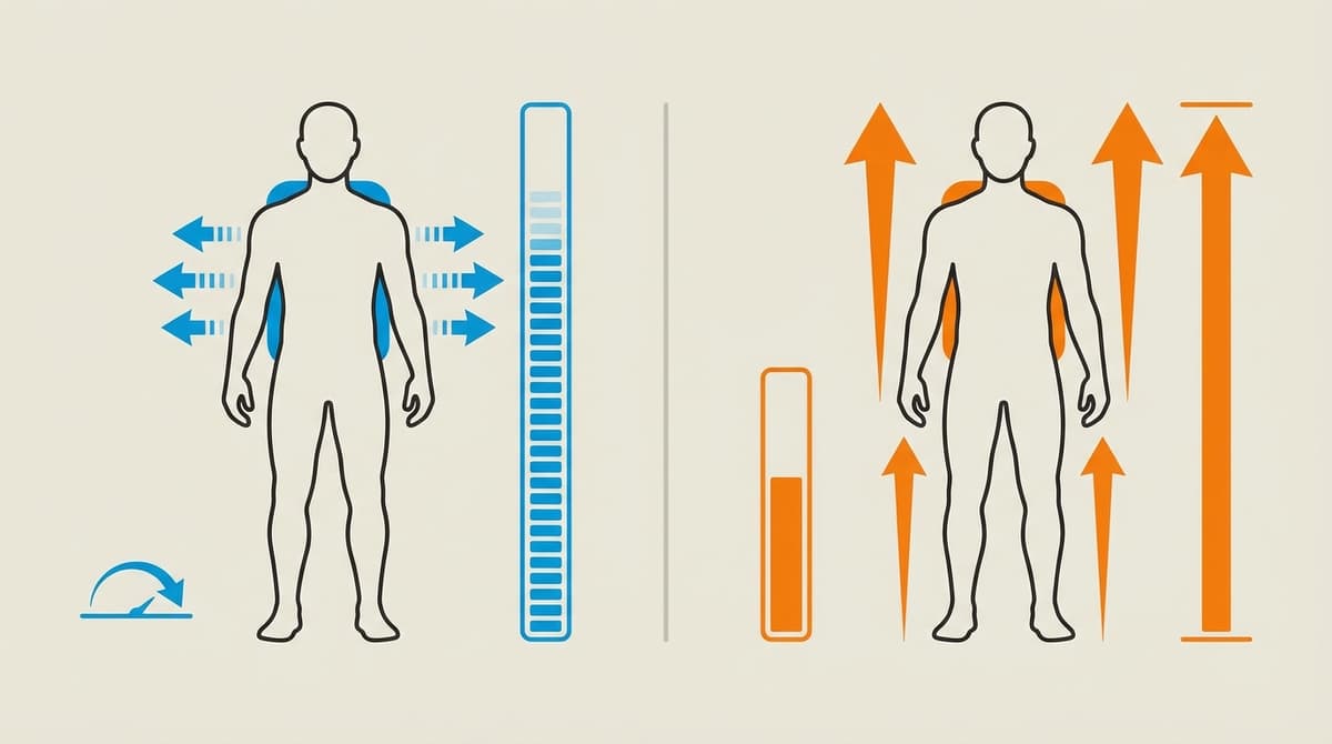 Diagramme comparatif — impulsions latérales du Boost basique vs forte poussée verticale du Power Boost.