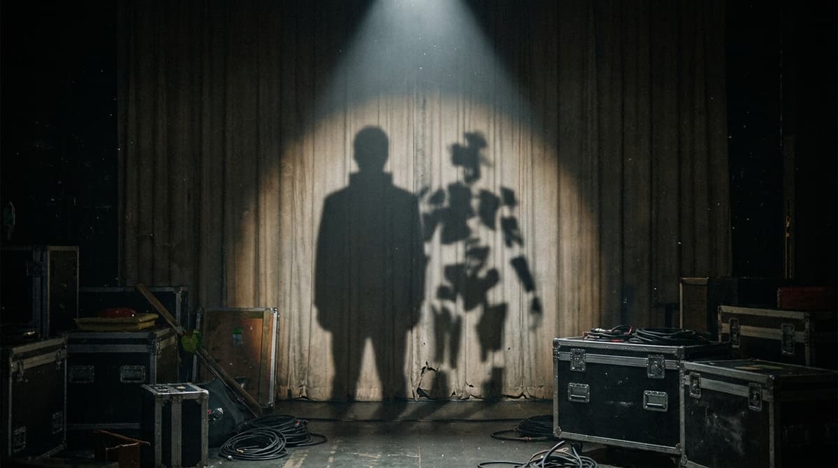Mood-setting image conveying identity ambiguity in mainstream entertainment.