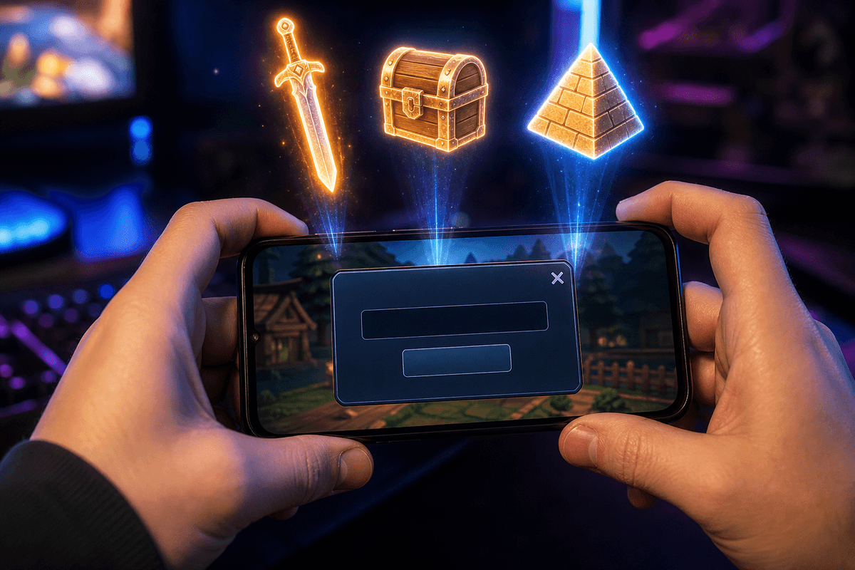 Hands redeeming codes on mobile with illustrated reward hints.