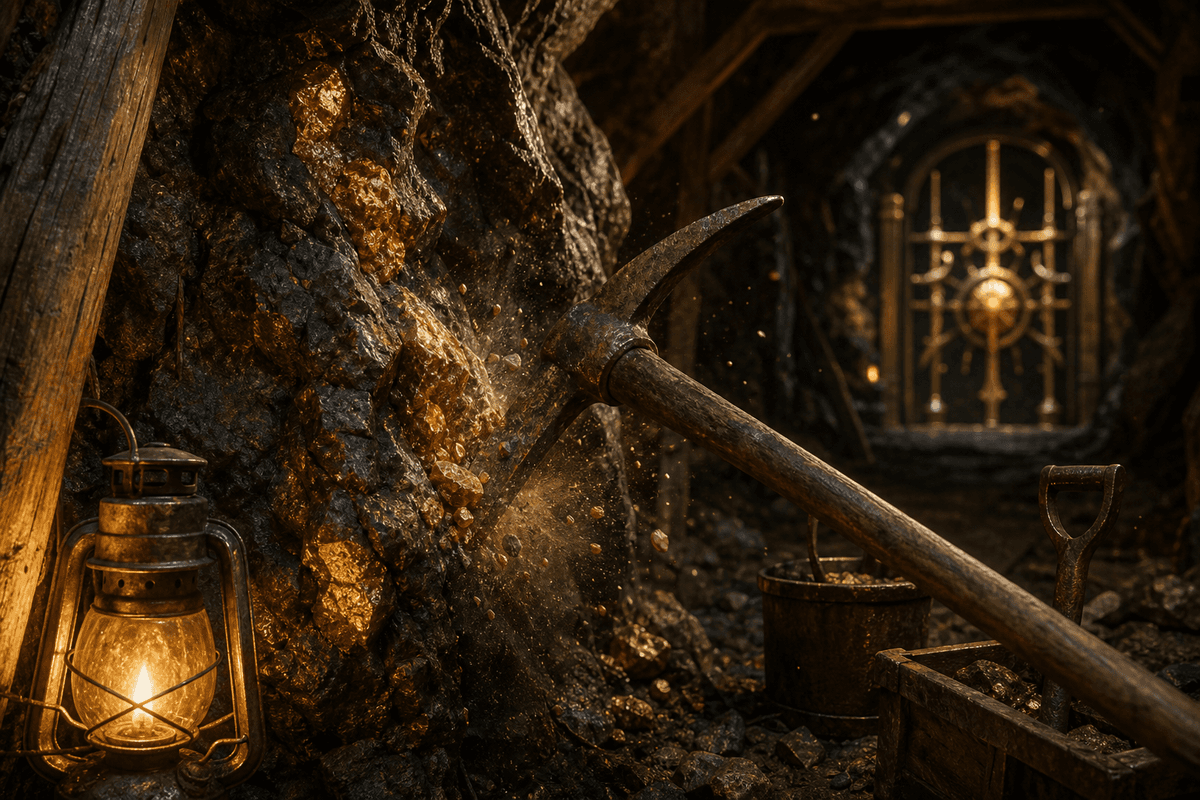 Immersive mining scene representing the progression step for gathering resources.
