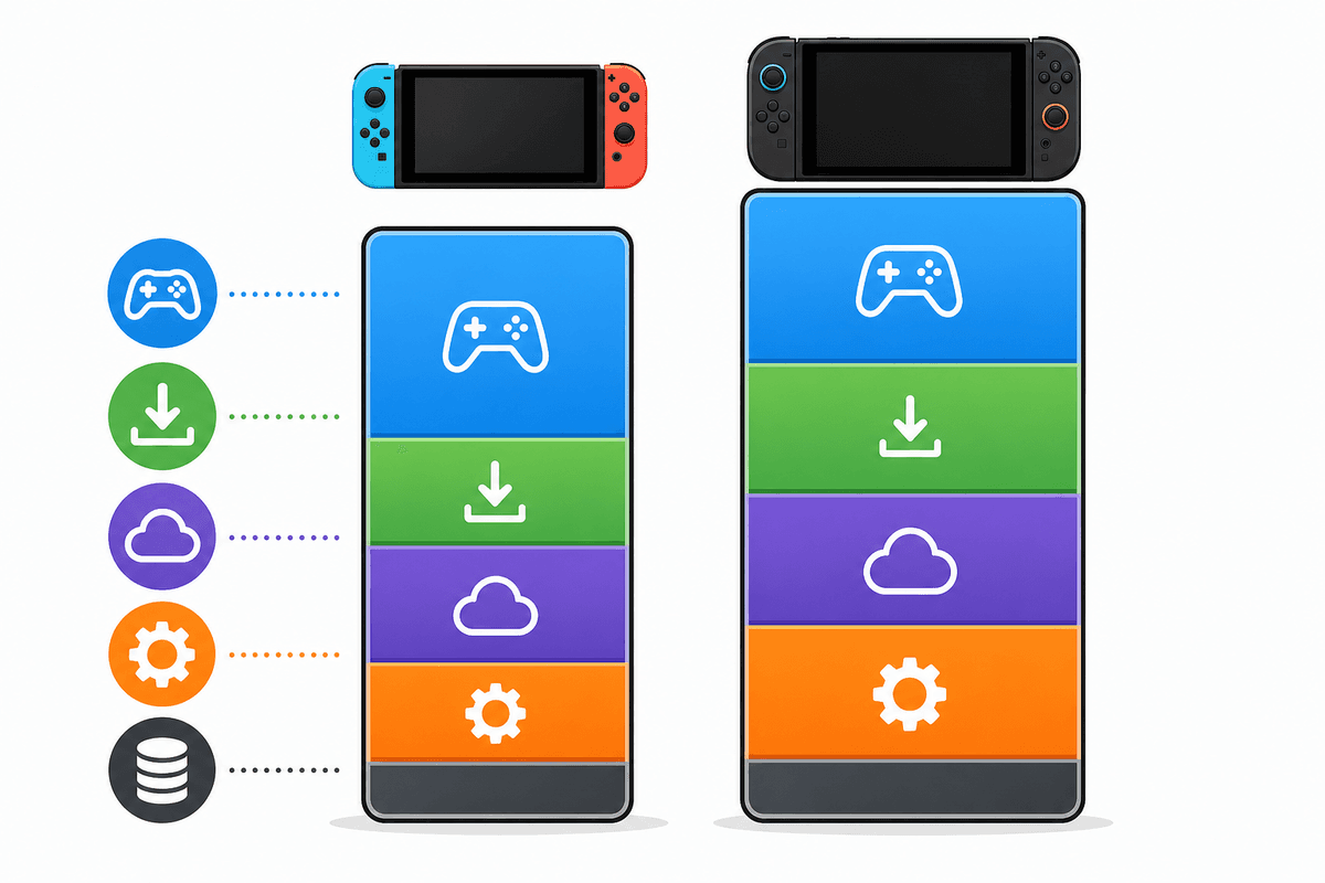 Diagram showing how install sizes break down into components for two consoles.